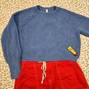 American Apparel Fisherman's Cropped Knit Sweater in Blue, Large